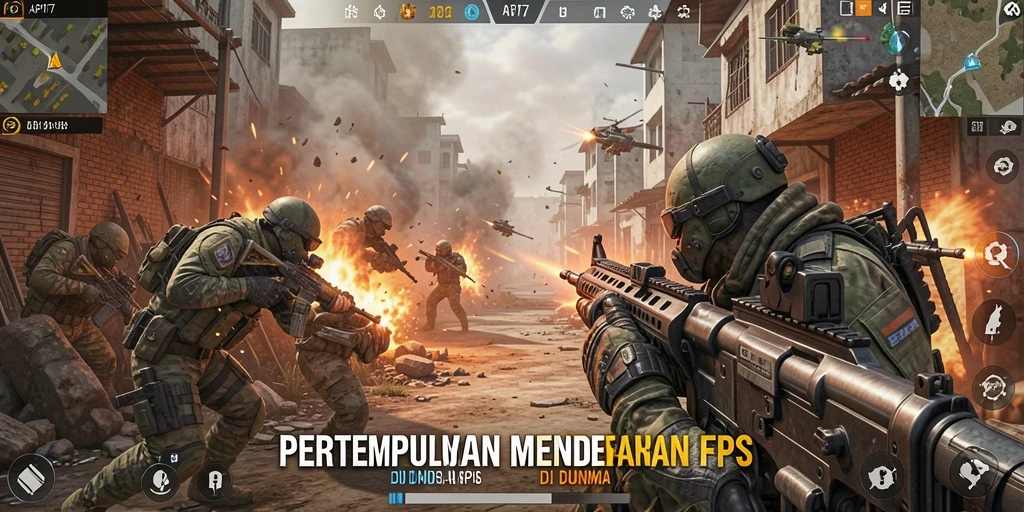 Tampilan gameplay mendebarkan dari API77, menampilkan aksi FPS yang intens.