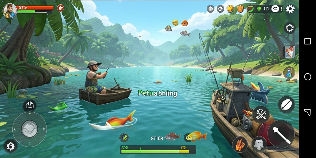 Tampilan screenshot GT108 menampilkan aksi memancing yang menarik dan menantang.