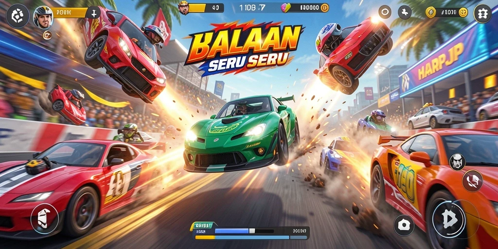 Tampilan gameplay balapan seru di HARAPJP dengan grafis menawan.