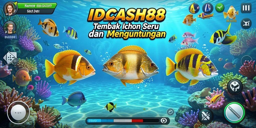 Screenshot gameplay IDCASH88 menampilkan keseruan berburu ikan.