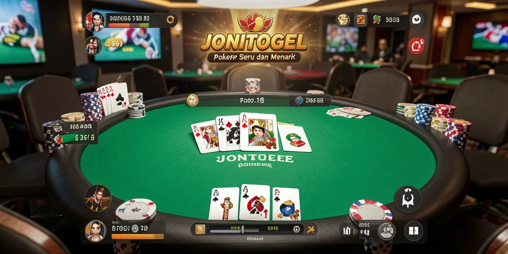 Screenshot utama JONITOGEL menampilkan aksi seru permainan Poker.