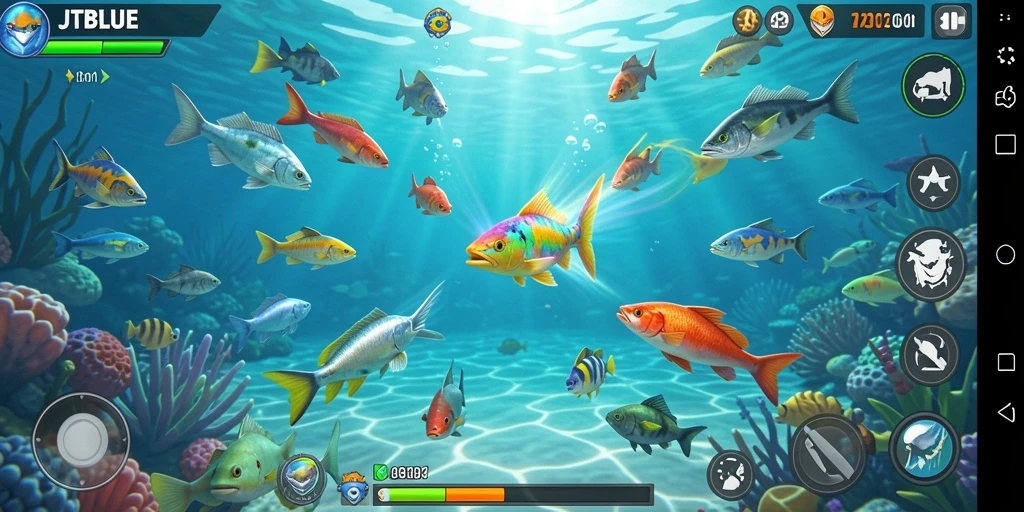 Tampilan gameplay JTBLUE yang penuh aksi dalam Tembak Ikan.