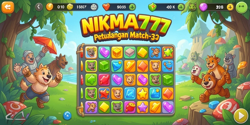 Gameplay seru NIKMAT777 dengan tantangan Match-3 yang menarik.