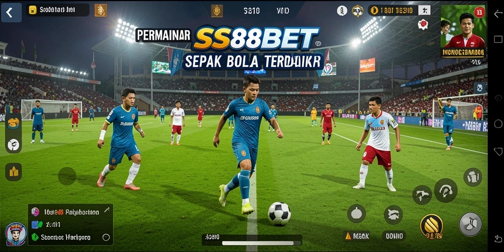 Tampilan layar utama SS88BET dengan aksi sepak bola yang menegangkan.